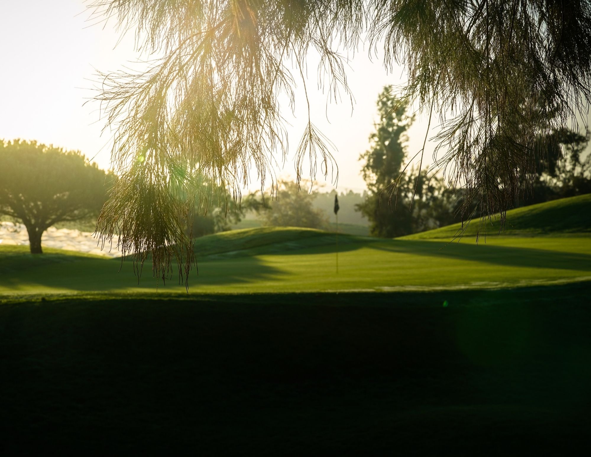 Aerial view of a private golf club at sunrise